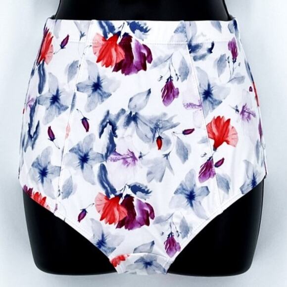 Bikini Bottom Classic High Waisted in White and Multi Color Floral Print Size M - Picture 1 of 6